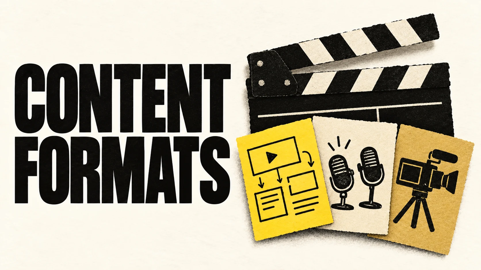 Content Formats beside a paper clapperboard and filming cards.